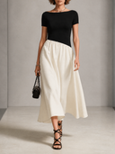Women's Color-Block Boat-Neck Short-Sleeve Midi Dress ZMZ1009H1XT