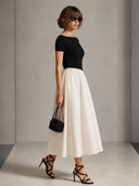 Women's Color-Block Boat-Neck Short-Sleeve Midi Dress ZMZ1009H1XT