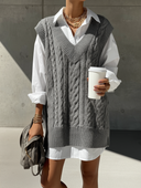 Women's Retro Casual Cotton Yarn Knit Round Neck Sleeveless Mini Dress And Long Sleeve Shirt Two-Piece Set ZMZ1169H3ZJY