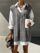 Women's Retro Casual Cotton Yarn Knit Round Neck Sleeveless Mini Dress And Long Sleeve Shirt Two-Piece Set ZMZ1169H3ZJY