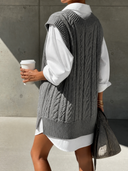 Women's Retro Casual Cotton Yarn Knit Round Neck Sleeveless Mini Dress And Long Sleeve Shirt Two-Piece Set ZMZ1169H3ZJY