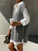 Women's Retro Casual Cotton Yarn Knit Round Neck Sleeveless Mini Dress And Long Sleeve Shirt Two-Piece Set ZMZ1169H3ZJY
