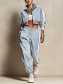 Women's Sporty Zip-up Cropped Top And Elastic-waist Athletic Pants Set ZMZ1147H5SWL