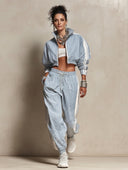 Women's Sporty Zip-up Cropped Top And Elastic-waist Athletic Pants Set ZMZ1147H5SWL
