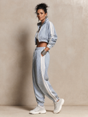 Women's Sporty Zip-up Cropped Top And Elastic-waist Athletic Pants Set ZMZ1147H5SWL
