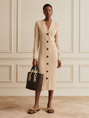Women's Ribbed Knit Front Button-Down Cardigan Midi Dress ZMZ1061H3XT