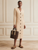 Women's Ribbed Knit Front Button-Down Cardigan Midi Dress ZMZ1061H3XT