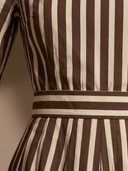 Women Striped Midi Dress, Boat Neck Long Sleeve Belted Pleated Flowy Swing Elegant Vintage Dress ZMZ1164H3YZH