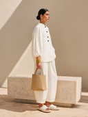 Women's Cotton-Linen Mandarin Collar Top And Wide-Leg Pants Two-Piece Set ZMZ1045H6XT