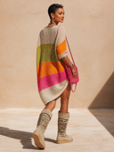 Women's Fashionable Color-Block V-Neck Long-Sleeve Sweater Dress ZMZ1111H5SWL