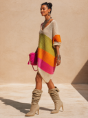 Women's Fashionable Color-Block V-Neck Long-Sleeve Sweater Dress ZMZ1111H5SWL