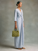 Women's Solid-Color Cotton-Linen V-Neck Twist-Front Maxi Dress ZMZ1058H2XT