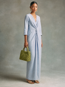 Women's Solid-Color Cotton-Linen V-Neck Twist-Front Maxi Dress ZMZ1058H2XT