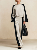 Women's Stylish Color-Block Cotton Long-Sleeve Top And Pants Two-Piece Set ZMZ1109H3SWL