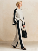 Women's Stylish Color-Block Cotton Long-Sleeve Top And Pants Two-Piece Set ZMZ1109H3SWL
