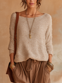 Women Loose Knit Sweater, Boat Neck Textured Long Sleeve Casual Slouchy Pullover Top ZMZ1153H2YZH