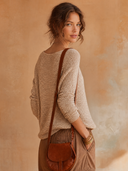 Women Loose Knit Sweater, Boat Neck Textured Long Sleeve Casual Slouchy Pullover Top ZMZ1153H2YZH
