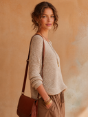 Women Loose Knit Sweater, Boat Neck Textured Long Sleeve Casual Slouchy Pullover Top ZMZ1153H2YZH
