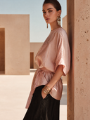 Women's Satin Batwing Sleeve Tie-Waist Five-Sleeve Shirt ZMZ1044H3XT