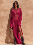 Women's Retro Casual Cotton Yarn Knit Hollow-out Round Neck Long Sleeve Maxi Dress ZMZ1149H2ZJY