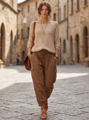 Women Loose Knit Sweater, Boat Neck Textured Long Sleeve Casual Slouchy Pullover Top ZMZ1153H2YZH