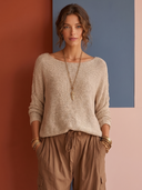 Women Loose Knit Sweater, Boat Neck Textured Long Sleeve Casual Slouchy Pullover Top ZMZ1153H2YZH