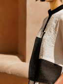 Women's Stand-up Collar Short-sleeved Color-blocked Linen Shirt ZMZ1038H1XT