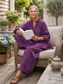 Women Linen Two Piece Outfit, Ruffle Neck Half Button Peplum Blouse & Wide Leg Loose Pants Casual Matching Set ZMZ1108H5YZH