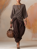 Women Twist Front Ribbed Top & Harem Jogger Pants Two Piece Outfit, Casual Loose Matching Set ZMZ1171H6YZH