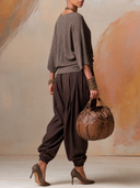 Women Twist Front Ribbed Top & Harem Jogger Pants Two Piece Outfit, Casual Loose Matching Set ZMZ1171H6YZH