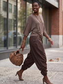 Women Twist Front Ribbed Top & Harem Jogger Pants Two Piece Outfit, Casual Loose Matching Set ZMZ1171H6YZH