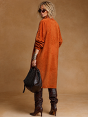 Women's American Retro Casual Stand Collar, Zipper, And Long Sleeves Faux Suede Midi Dress ZMZ1180H1ZYY