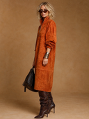 Women's American Retro Casual Stand Collar, Zipper, And Long Sleeves Faux Suede Midi Dress ZMZ1180H1ZYY