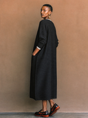 Women's Classic Casual Ribbed Henley Neck Multi-Pocket Long-Sleeve Loose Maxi Dress ZMZ1138H1ZYY