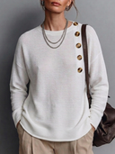Women's Classic Casual Ribbed Crew-Neck Long-Sleeve Loose T-Shirt ZMZ1093H6ZYY