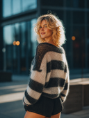 Women's Retro Casual Mohair Crew Neck Loose Striped Pullover Sweater ZMZ1117H9ZJY