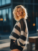 Women's Retro Casual Mohair Crew Neck Loose Striped Pullover Sweater ZMZ1117H9ZJY