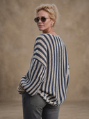 Women's Classic Casual Vertical-Stripe U-Neck Lantern-Sleeve Sweater ZMZ1005H7ZYY