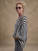 Women's Classic Casual Vertical-Stripe U-Neck Lantern-Sleeve Sweater ZMZ1005H7ZYY