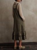 Women Cargo Overall Midi Dress, Front Zip Ruffle Hem Sleeveless Pinafore Dress With Multi Pockets ZMZ1157H0YZH