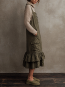 Women Cargo Overall Midi Dress, Front Zip Ruffle Hem Sleeveless Pinafore Dress With Multi Pockets ZMZ1157H0YZH