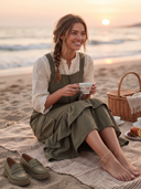 Women Cargo Overall Midi Dress, Front Zip Ruffle Hem Sleeveless Pinafore Dress With Multi Pockets ZMZ1157H0YZH