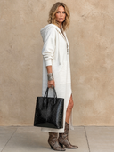 Women's Classic Casual Ribbed With Hood V-Neck Zip-Up Long-Sleeve Loose Maxi Dress ZMZ1086H9ZYY