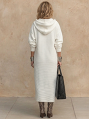Women's Classic Casual Ribbed With Hood V-Neck Zip-Up Long-Sleeve Loose Maxi Dress ZMZ1086H9ZYY