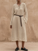 Women's Classic Casual V-Neck With Toggle Buttons Long-Sleeve Loose Knit Midi Dress ZMZ1094H9ZYY