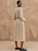 Women's Classic Casual V-Neck With Toggle Buttons Long-Sleeve Loose Knit Midi Dress ZMZ1094H9ZYY