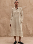 Women's Classic Casual V-Neck With Toggle Buttons Long-Sleeve Loose Knit Midi Dress ZMZ1094H9ZYY