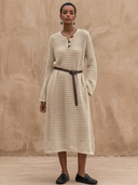 Women's Classic Casual V-Neck With Toggle Buttons Long-Sleeve Loose Knit Midi Dress ZMZ1094H9ZYY
