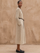 Women's Classic Casual V-Neck With Toggle Buttons Long-Sleeve Loose Knit Midi Dress ZMZ1094H9ZYY