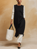 Women Sleeveless Knit Long Vest Dress, Round Neck Loose Midi Pinafore Tunic With Pockets ZMZ1188H8YZH